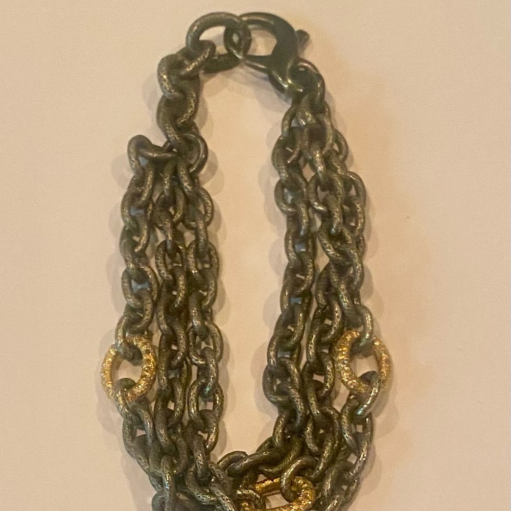 Liza Beth Sterling Silver and 14K Gold Chain Bracelet w/ Pave Diamonds